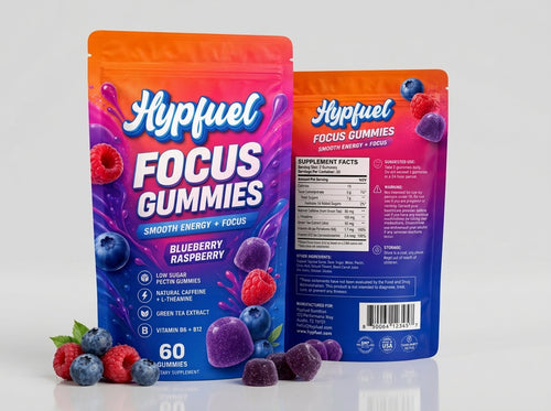 Hypfuel Focus Gummies bag showing supplement facts label